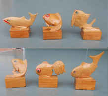 6 Pesci In Legno, 6 Wooden Fish, Vintage China. Temperamatite, Pencil-sharpener, Taille Crayon, Anspitzer. Never Used - Fish