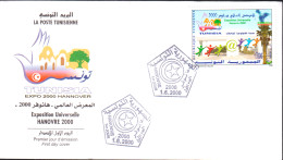 2000-Tunisie/ Y&T 1389 L'Epoxition Universelle "Hanovre 2000" 1V.MNH/*** +FDC+  Prospectus - 2000 – Hannover (Germania)