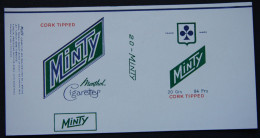 RARE Paquet De Cigarettes MINTY Menthol Non Plié état Exceptionnel 20gr Pour 84 Frs Cork Tipped - Autres & Non Classés