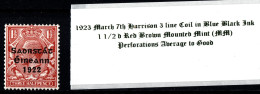 1923 March 7th Harrison 3 Line Coil In Blue Black Ink, 1 1/2 D Red Brown Mounted Mint (MM) - Unused Stamps