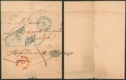 LAC Daté De Bruxelles (1840) + Cachet Dateur & Double PP (bleu) > Poperinghe (timbres SR à L'arrivé Biffé) - 1830-1849 (Belgio Indipendente)