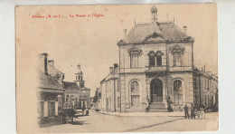 Allonnes  49  Carte Circulée Timbrée -La Mairie  Et L'Eglise-Rue Et Place Bien Animées Et L'Eglise - Allonnes