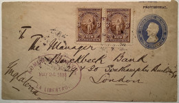 El Salvador 5c PROVISIONAL Postal Stationery+1887 3c LA LIBERTAD 1888>London, GB  (lettre Cover - Salvador