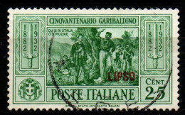 COLONIE ITALIANE - LIPSO - 1932 - GARIBALDI - 25 CENT. - USATO - Aegean (Lipso)
