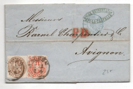 1862 - LETTRE De AIX LA CHAPELLE / AACHEN Pour AVIGNON Avec CACHET D'ENTREE BLEU PRUSSE 3 VALENCIENNES - Lettres & Documents