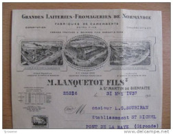 T027 / Facture 1936 Laiterie Fromagerie Lanquetot à St Martin De Bienfaite Calvados 14 - Invoices