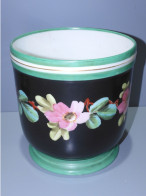 -JOLI CACHE POT NAPOLEON III PORCELAINE GUIRLANDE FLEURS Sur FOND NOIR  E - Sonstige & Ohne Zuordnung