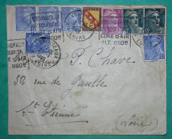 N°546 X5 +713 + 757 + 811 BEL AFFRANCHISSEMENT MIXTE MERCURE GANDON ARMOIRIES YSSINGEAUX HAUTE LOIRE 1949 COVER FRANCE - 1938-42 Mercurio