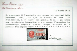 DALMAZIA 1922 ESPRESSO NON EMESSO RARO ** MNH CERT. DIENA - Dalmatie