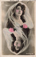 NOCES - De Villers - Portrait Opposés - Jeune Mariée Voilée - Rose - Perles - Colorisé - Carte Postale Ancienne - Huwelijken