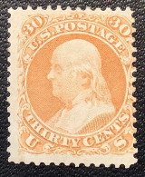 US Scott 71 F-VF Unused(*)1861 30c Franklin, A Fresh & Pristine Stamp, Signed Scheller (États-Unis USA TB - Nuovi