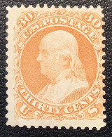 US Scott 71 F-VF Unused(*)1861 30c Franklin, A Fresh & Pristine Stamp, Signed Scheller (États-Unis USA TB - Ongebruikt