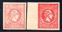 2043.GREECE 1891-1896 20 L. SMALL HERMES HEAD X 2. VERY NICE ST. AND SHADES M.H. - Nuovi