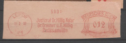 Deutsches Reich Briefstück Mit Freistempel Leipzig C 1 1932 Justizrat Dr Hillig Notar - Franking Machines