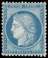 ** FRANCE - Poste - 60C, Type III, Signé Scheller (léger Pli Vertical): 25c. Bleu - 1871-1875 Ceres