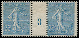 ** FRANCE - Poste - 132, Paire Millésime "3": 25c. Semeuse Lignée Bleu - Unused Stamps