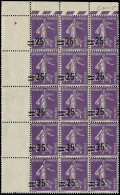 ** FRANCE - Poste - 218, Bloc De 15, Surcharge à Cheval: 25/35c. Semeuse Violet (Spink) - Unused Stamps
