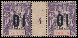 * GABON - Poste - 77Aa, Paire Millésime "4", Surcharge Renversée Dont Un Exemplaire Chiffres Espacés, Certificat Roumet  - Otros & Sin Clasificación