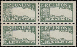 ** REUNION - Poste - 62a, Centre Omis, Bloc De 4 (toujours Gomme Coloniale) Légères Rousseurs: 20c. Vert St. Denis - RRR - Otros & Sin Clasificación