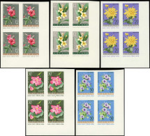 ** VIETNAM DU NORD - Poste - 267/71, 5 Blocs De 4 Non Dentelés, Cdf: Fleurs Diverses - Vietnam