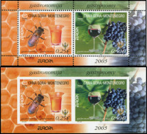 ** MONTENEGRO - Blocs Feuillets - 1, Dentelé + Non Dentelé: Europa 2005, Abeille, Raisin, Vin - Montenegro