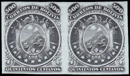 (*) BOLIVIE - Poste - 13, Exceptionnelle Paire Non Dentelée, Papier Ordinaire: 500c. Noir - Bolivia