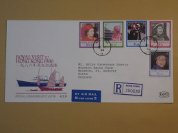 DE1 HONG KONG CHINA  BELLE LETTRE FDC  RECO 1986 A HANTS  U.K ++ROYAL QUEEN ELISABETH VISIT  +AFFRANCH. INTERESSANT+++ - 1980-1989