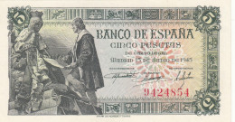 CRBS0899 BILLETE ESPAÑA 5 PESETAS 1945 SIN SERIE SIN CIRCULAR - 5 Pesetas