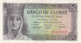 CRBS0901 BILLETE ESPAÑA 5 PESETAS 1943 SIN SERIE SIN CIRCULAR - 5 Peseten