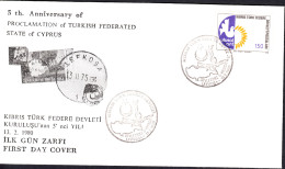 KK-029C NORTHERN CYPRUS 5th ANNIVERSARY F.D.C. - Cartas & Documentos