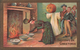 370439-Halloween, People Watching Blind Folded Woman Dip Hands In Bowl - Halloween