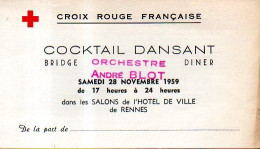Invitation à La Réunion Annuelle De Bienfaisance Croix Rouge Française Rennes 28 Novembre 1959 - Croix-Rouge