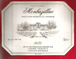 Etiquette De Vin Monbazillac 1986 Alc. 12 + 3 % Vol.- Chais André Féraut Pineuilh 33220 - Monbazillac