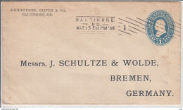 1898, 1 Cent  Postal Stationary Cover, Ganzsache, Used Baltimore, MD, To Bremen Germany - ...-1900