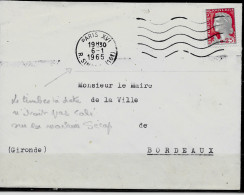 Curiosité Flamme Secap O= De Paris XVI 6-1 1965 TàD Décalé, Non Fixé Sur La Machine Ce Qui Donne Une Empreinte Déformée - Lettres & Documents