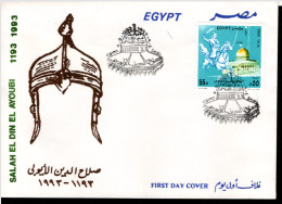 EGYPT 1993 FDC -Michel 1775, 800 Years Saladin Jerusalem Dome Of The Rock Palestine (SP1) - Cartas & Documentos