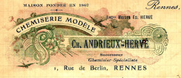 ENTETE ART NOUVEAU 1907 RENNES Ille Et Vilaine Ch. Andrieux Hervé Chemiserie Maison Fondée En 1867 > Alfortville V.SCANS - 1900 – 1949