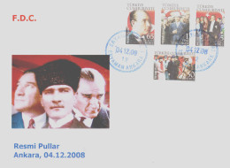 R-096 TURKIYE 2008 OFFICIAL ATATURK POSTAGE STAMPS F.D.C. - Covers & Documents