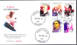 R-113 TURKIYE 2013 OFFICIAL ATATURK POSTAGE STAMPS F.D.C. - Brieven En Documenten