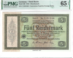 Germany 5 Reichsmark 1933 P199, Perforated, Graded 65 EPQ Gem Uncirculated By PMG - 5 Reichsmark