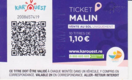 974 ILE REUNION - TICKET MALIN MAUVE - VENDU PAR 10 TITRES DE 1.10€  BUS - KAROUEST  KAR OUEST-  VENTE AU SOL UNIQUEMENT - Mundo