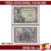 C1542.2# España 1943. 1 Pts. Estado Español (EBC+) P126a - 1-2 Peseten