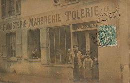 Villiers Sur Marne * Carte Photo 1906 * Devanture Fumisterie Marbrerie Tôlerie J. TROPINI * Commerce Magasin - Villiers Sur Marne