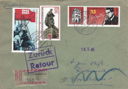 Deutschland Germany 1985 Berlin DDR Electricity Mast Coal Mining Journalist Returned Registered Cover Karlsruhe - Electricity