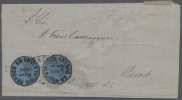 Cover Mexico: GUADALAJARA, 1867, "un Real" Blue Paper, Two Copies Cut To Shape On Cove - Mexiko