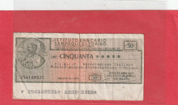 L'ISTITUTO BANCARIO SAN PAOLO DI TORINO . 50 LIRE   29-1-1976 .  SIGNE Par A.I.G.I.D. Au Verso  .  2 SCANNES - Andere & Zonder Classificatie