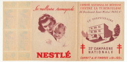 FRANCE - Carnet De 10 Vignettes Antituberculeuses - 22eme Campagne - Le Dispensaire - Antituberculeux