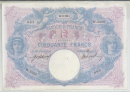 Fayette 14/27 - 50 Francs - Bleu Et Rose - 24-06-1914 - Alphabet W 5300 - TTB - 50 F 1889-1927 ''Bleu Et Rose''