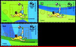 Ref. BR-OLYM-E14 BRAZIL 2015 SPORTS, OLYMPIC GAMES, RIO 2016,, FOOTBALL/SOCCER,STAMPS 2ND 4TH SHEET,MNH 3V - Unused Stamps