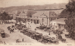 NICE La Gare P.L.M.avec Tramway Voitures  Taxis  Et Diligences - Transport Ferroviaire - Gare